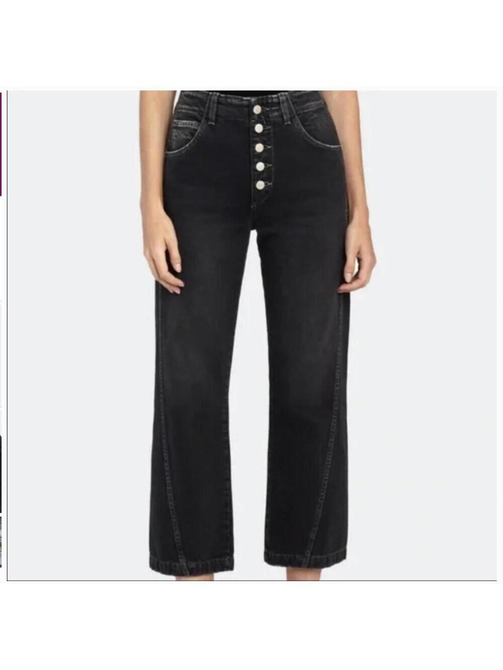 AMO Dock Pant 28 Vintage Black Wide Leg Jeans High Rise Button Fly
